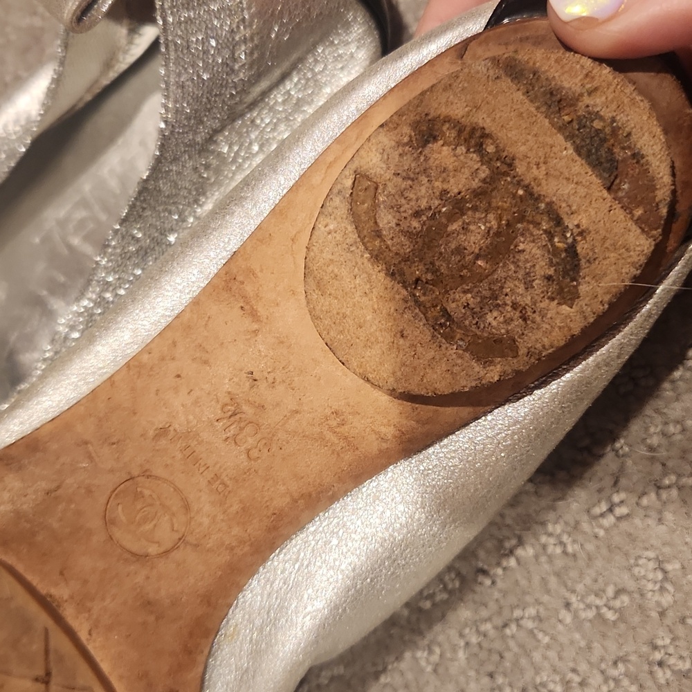 Chanel Silver And Black ballet slippers 38 1/2 [Size 8] - Picture 12 of 13